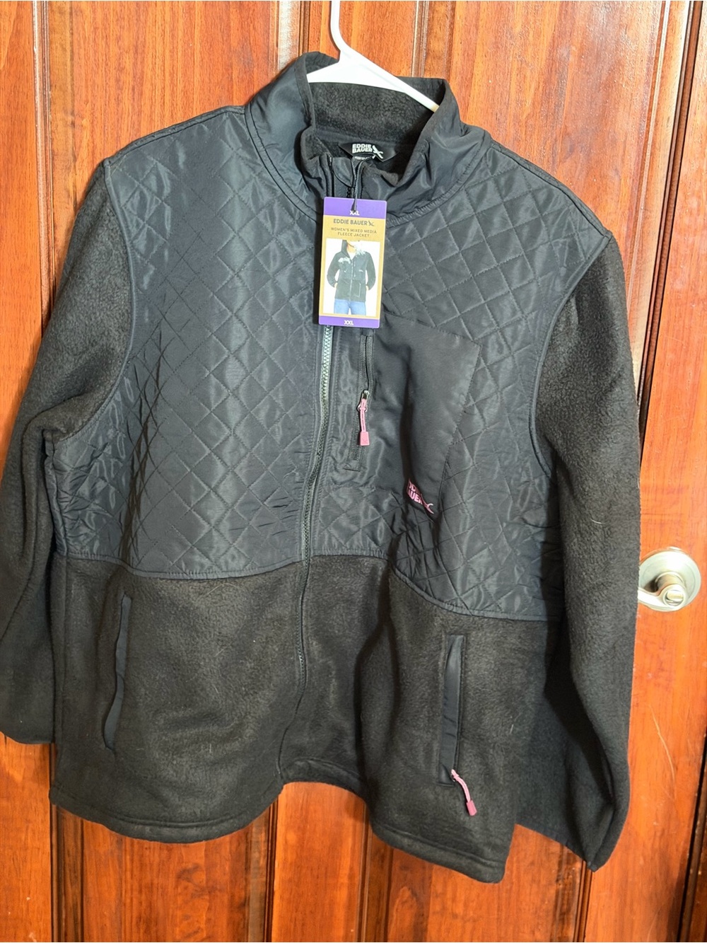 Eddie Bauer Women’s Black Quilted Full-Zip Fleece Jacket XXL